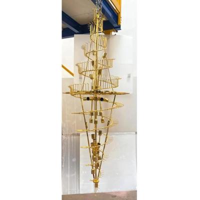 Huge Murano Glass Chandelier Quadriedro Fum Gold Twister