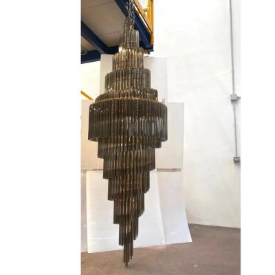 Huge Murano Glass Chandelier Quadriedro Fum Gold Twister