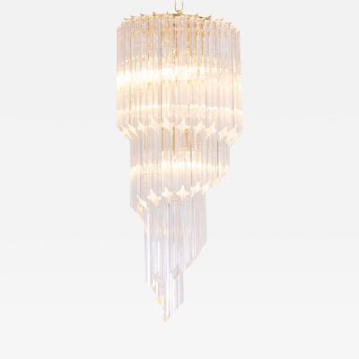 Huge Murano Glass Quadriedri Spiral Chandelier with Gold Plated Fixture