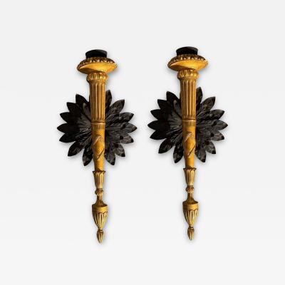 Huge Pair of 19th C Style Giltwood Torchieres Wall Sconces