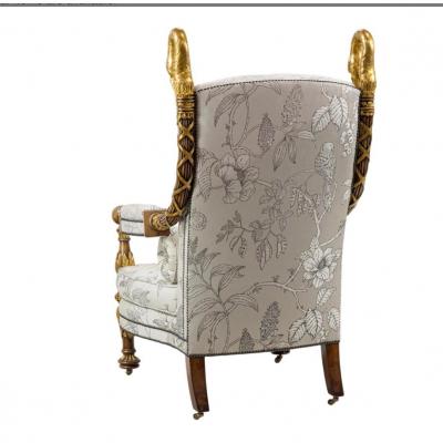 Huge Palace Throne Arm Chair W Carved Swan Head Finials