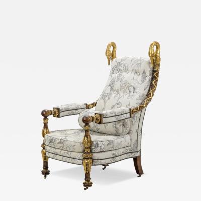 Huge Palace Throne Arm Chair W Carved Swan Head Finials