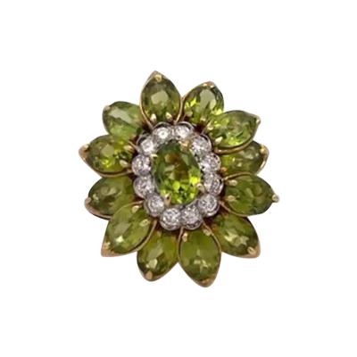 Huge Peridot Diamond Glamour Ring 14K