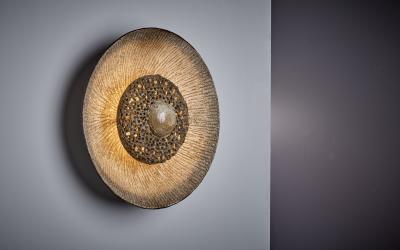 Huge Round Ceramic Wall Lamp in Grey Gray or Beige Denmark 1970s