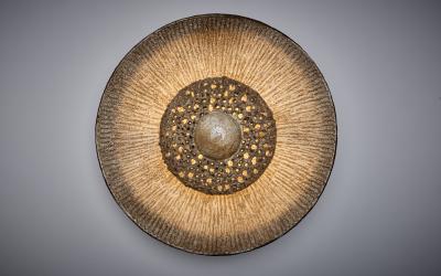 Huge Round Ceramic Wall Lamp in Grey Gray or Beige Denmark 1970s