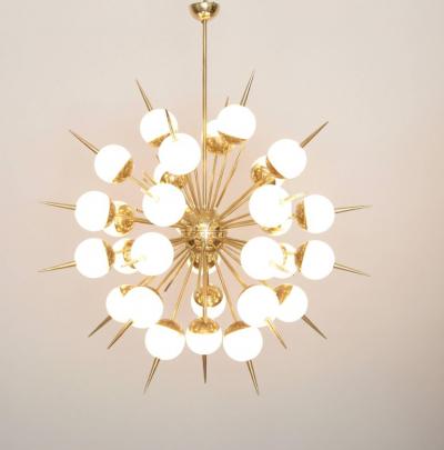 Huge Sputnik Murano Glass and Brass Chandelier Attributed to Stilnovo