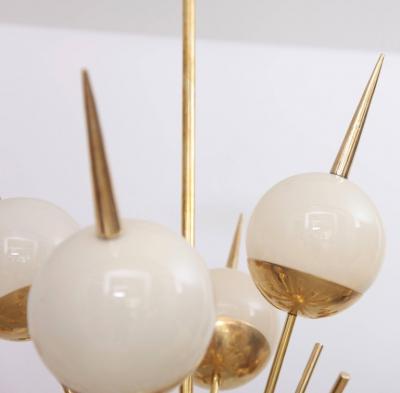 Huge Sputnik Murano Glass and Brass Chandelier Attributed to Stilnovo