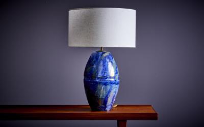Huge Table Lamp in Blue Ceramic France 1960s