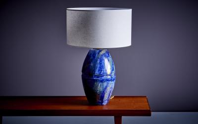 Huge Table Lamp in Blue Ceramic France 1960s