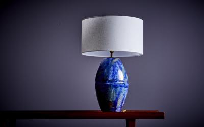 Huge Table Lamp in Blue Ceramic France 1960s