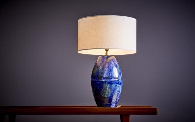 Huge Table Lamp in Blue Ceramic France 1960s