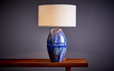 Huge Table Lamp in Blue Ceramic France 1960s