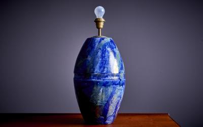 Huge Table Lamp in Blue Ceramic France 1960s