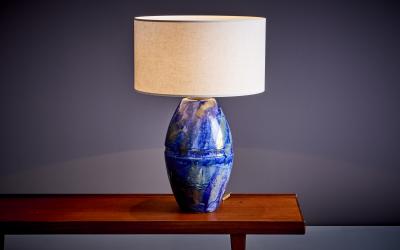 Huge Table Lamp in Blue Ceramic France 1960s