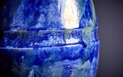 Huge Table Lamp in Blue Ceramic France 1960s