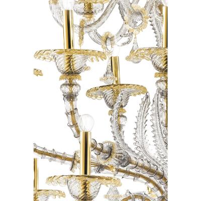 Huge Transparent and Gold Ca Rezzonico With Leaves Murano Glass Chandelier