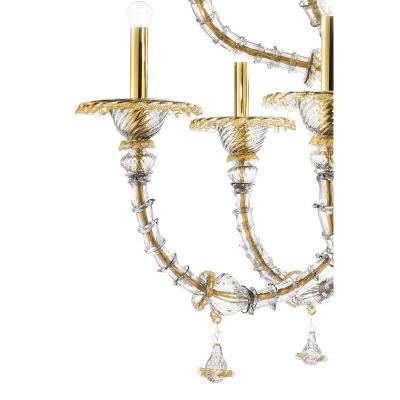 Huge Transparent and Gold Ca Rezzonico With Leaves Murano Glass Chandelier