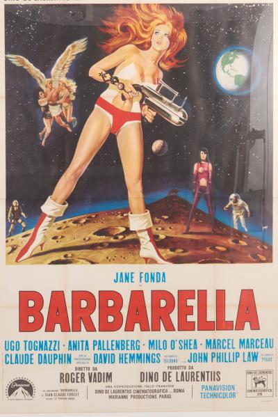 Huge Vintage Barbarella Movie Poster in White Frame