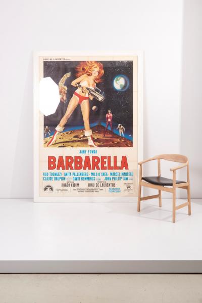 Huge Vintage Barbarella Movie Poster in White Frame