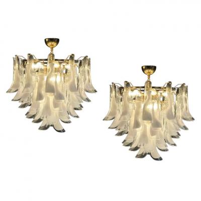 Huge White Tulip Petals Murano Chandelier or Ceiling Light