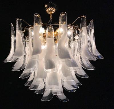 Huge White Tulip Petals Murano Chandelier or Ceiling Light