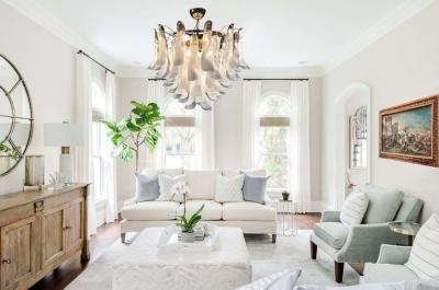 Huge White Tulip Petals Murano Chandelier or Ceiling Light