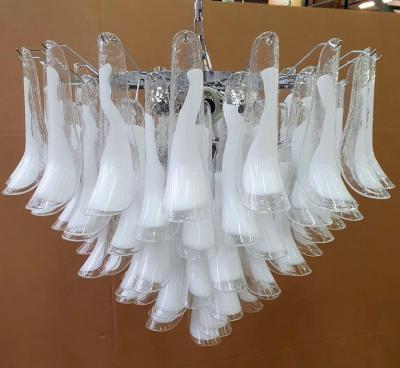 Huge White Tulip Petals Murano Chandelier or Ceiling Light