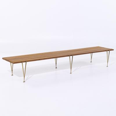 Hugh Acton Hugh Acton Mid Century Walnut and Brass Slat Bench