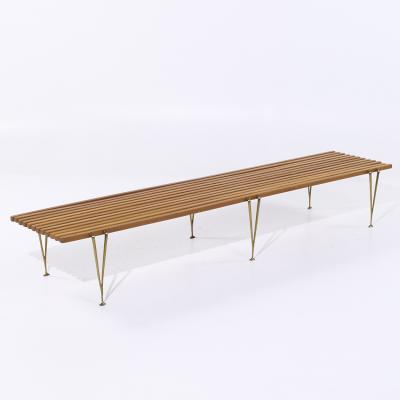 Hugh Acton Hugh Acton Mid Century Walnut and Brass Slat Bench