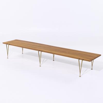 Hugh Acton Hugh Acton Mid Century Walnut and Brass Slat Bench