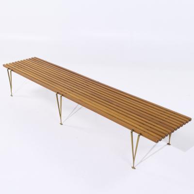 Hugh Acton Hugh Acton Mid Century Walnut and Brass Slat Bench
