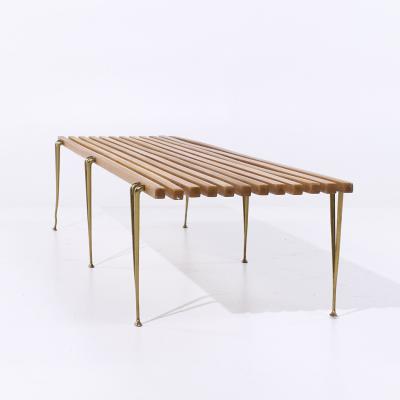 Hugh Acton Hugh Acton Mid Century Walnut and Brass Slat Bench