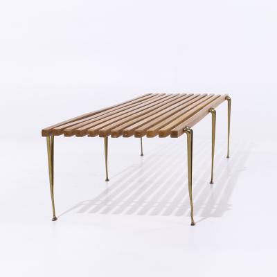 Hugh Acton Hugh Acton Mid Century Walnut and Brass Slat Bench