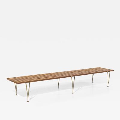 Hugh Acton Hugh Acton Mid Century Walnut and Brass Slat Bench