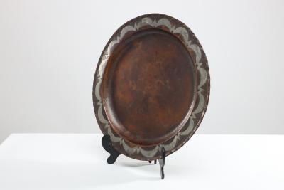 Hugh Wallis Hugh Wallis An Arts Crafts Hand Formed Round Copper Plate