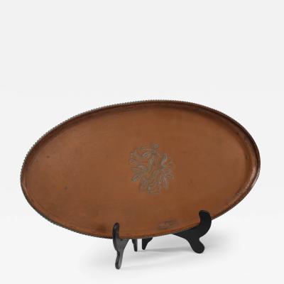 Hugh Wallis Hugh Wallis An Arts Crafts Oval Copper Tray with Rope Twist Edge