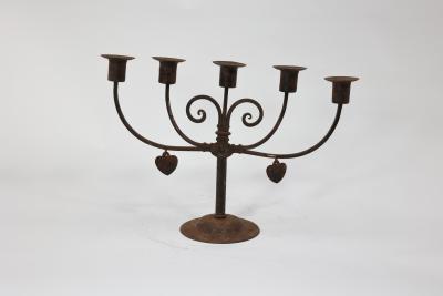 Hugo Berger Goberg Germany Hugo Berger Arts Crafts Five Branch Handmade Iron Candelabra