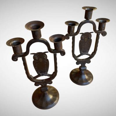 Hugo Berger Pair of Art and Craft candle holders by Goberg