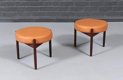 Hugo Frandsen Danish Modern Rosewood Cognac Leather Stools by Hugo Frandsen