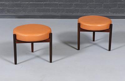 Hugo Frandsen Danish Modern Rosewood Cognac Leather Stools by Hugo Frandsen