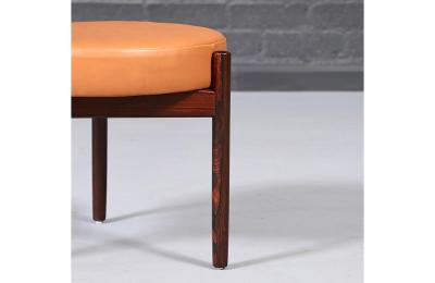 Hugo Frandsen Danish Modern Rosewood Cognac Leather Stools by Hugo Frandsen