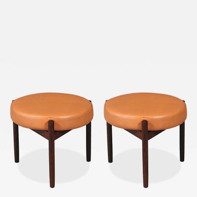 Hugo Frandsen Danish Modern Rosewood Cognac Leather Stools by Hugo Frandsen