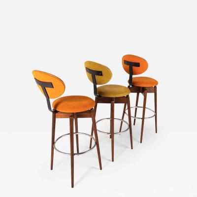 Hugo Frandsen Set of Three 3 MCM Multi Colored Barstools by Hugo Frandsen for Sp ttrup