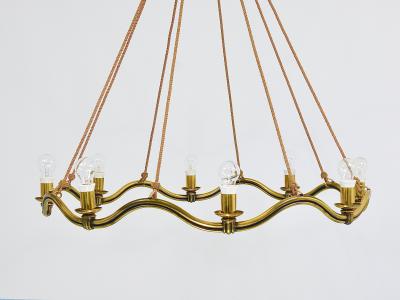 Hugo Gorge Hugo Gorge Large 48 Viennese Modernism Curved Brass Wave Chandelier 1940s