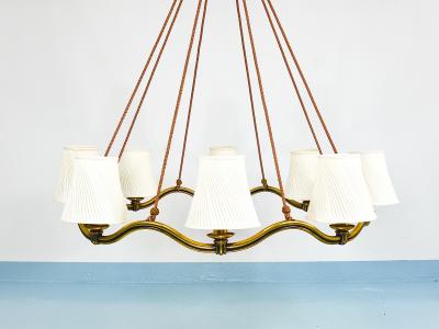 Hugo Gorge Hugo Gorge Large 48 Viennese Modernism Curved Brass Wave Chandelier 1940s