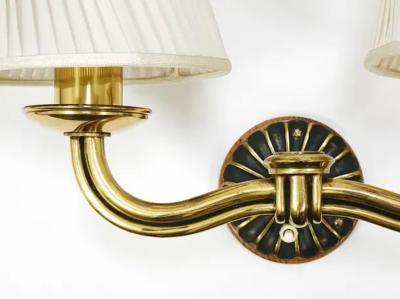 Hugo Gorge Hugo Gorge Pair Viennese Modernism Brass Sconces Wall Lights Austria 1940s