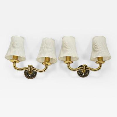 Hugo Gorge Hugo Gorge Pair Viennese Modernism Brass Sconces Wall Lights Austria 1940s