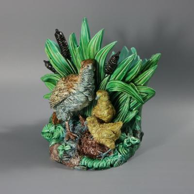 Hugo Lonitz Majolica Partridge With Chicks Planter