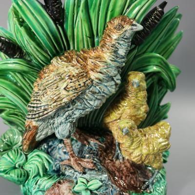 Hugo Lonitz Majolica Partridge With Chicks Planter