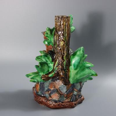 Hugo Lonitz Majolica Partridge and Chicks Candelabra Base